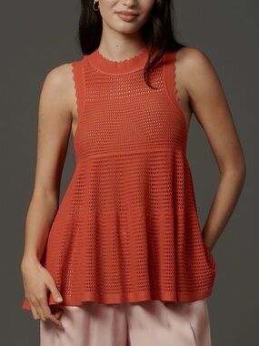 Anthropologie Maeve Open-Knit Scallop-Edge Babydoll Sweater Tank